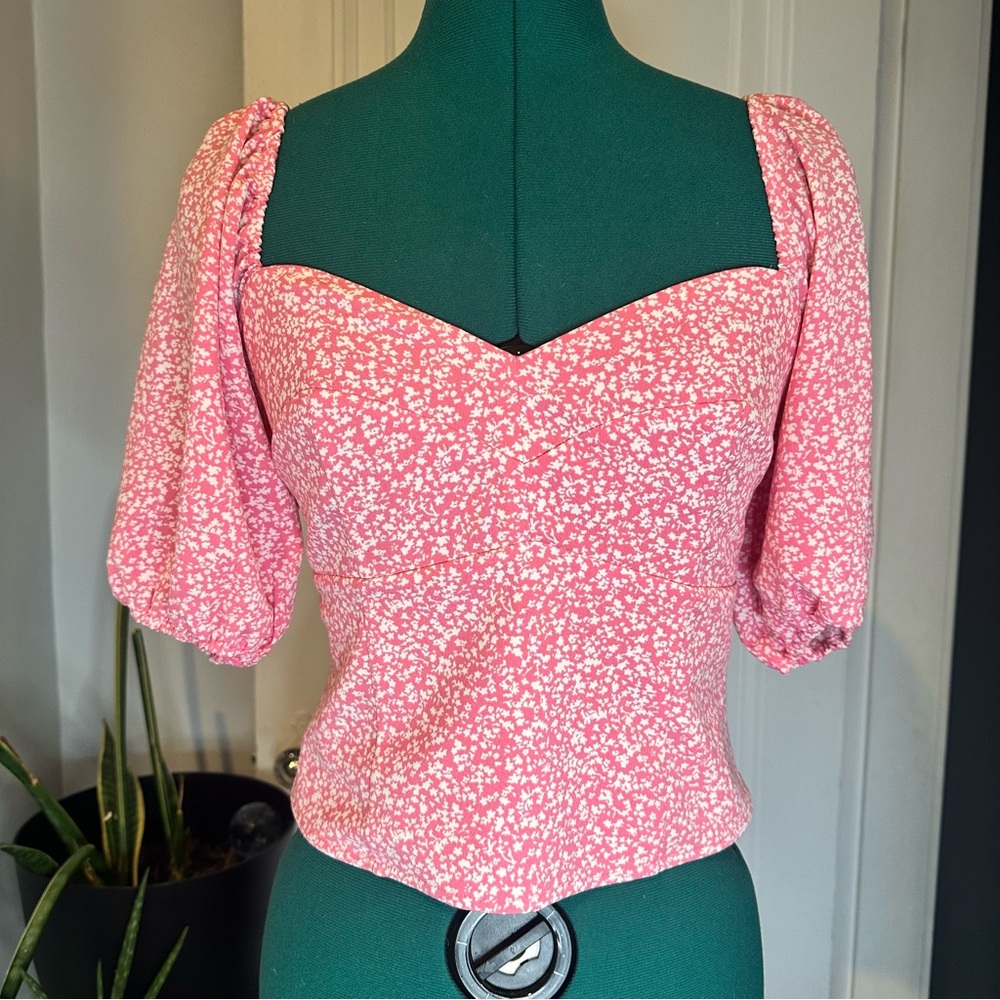 Abercrombie & Fitch Pink Floral Sweetheart Puff Sleeve Top